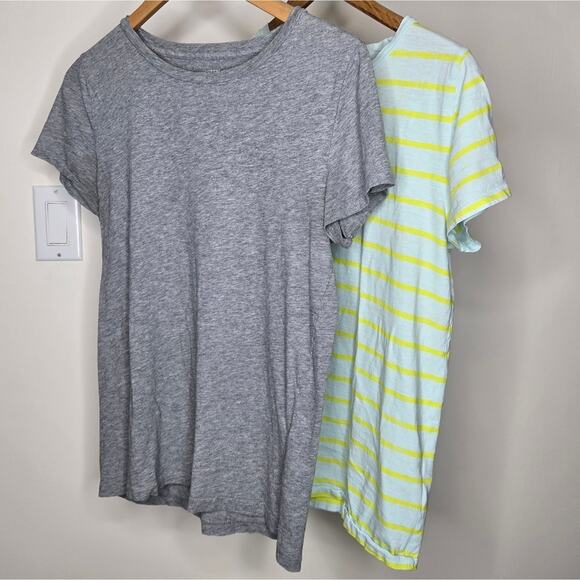 J. CREW Set of 2 Short Sleeve T Shirts Gray and Aqua Blue & Green Striped Size M - Picture 2 of 13